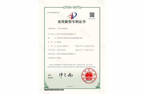 【实用新型专利证书】一种水下拖链线缆